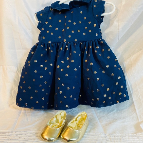 Carter's Other - Navy & Gold Holiday Dress and matching gold shoes